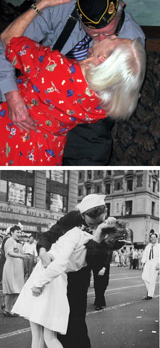 Top photo: Howard Schonberger and Helen Sawyer won the kissing contest in the American Legion