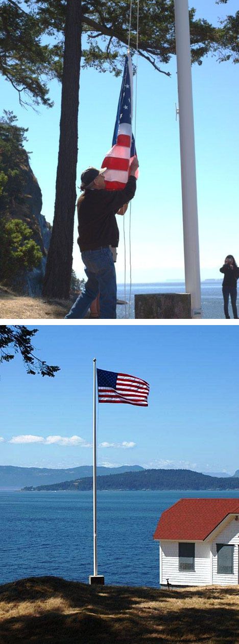 The U.S. flag was raised for the first time in 36 years at the Turn Point Light Station on Stuart Island