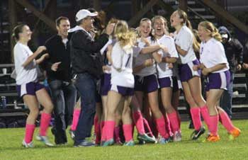 Jubilation reigns as the Friday Harbor girls soccer team celebrates its 1-0 win at home over La Conner
