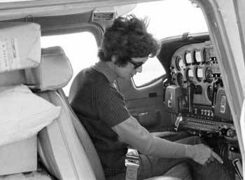 The early days: Marilyn Nasman prepares for takeoff with a cargo of packages in tow.
