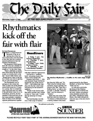 The Daily Fair is available at the fair gates and at The Journal/Sounder/Weekly booth. It contains schedules and features about the day's events.