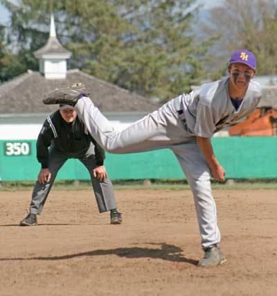 Friday Harbor freshman Peter Holt tosses a strike while closing out the final two innings of Friday Harbor's 21-3 rout over Darrington