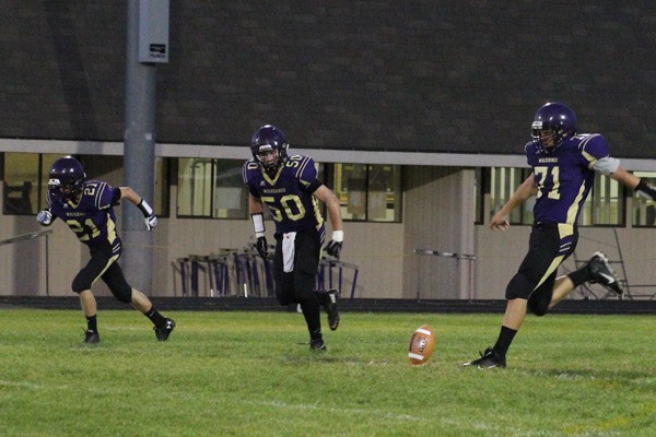Freshman Quincy Vague lines up for a kick in the Sept. 11 game against Concrete.