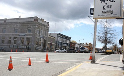 Street cones mark the location of Friday Harbor’s raingarden project.