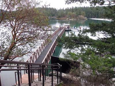 A view from the shore of the new 115-foot pier at English Camp.
