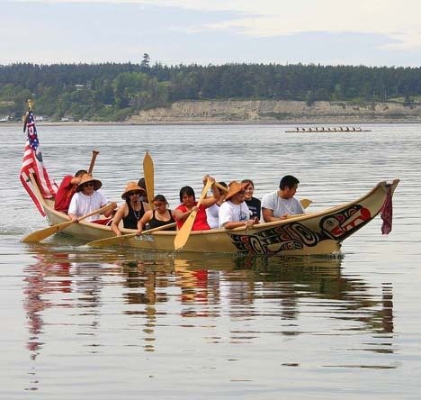 A Lummi canoe will arrive on Friday Harbor's shore Friday