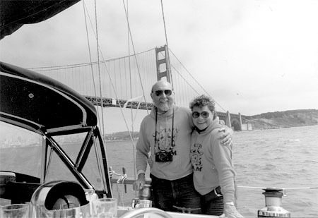 The Nansens smiling wide when they reached San Francisco after many days at sea.