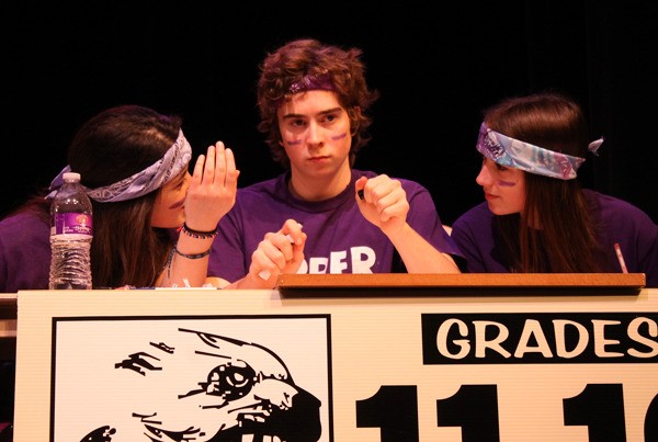 High schoolers debate how to answer a question during an intense part of Knowledge Bowl 2015.