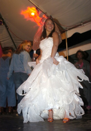 This wedding gown was made from recyclable items and modeled at the 2007 Trashion Fashion Show. The second annual show was scheduled for Thursday night at the fair