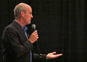 Congressman Rick Larsen fields questions about navy jet noise at an Oct. 7 town hall on Lopez Island.