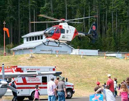 An Airlift Northwest helicopter touches down at Friday Harbor Airport during last year's annual Fly-In & Open House.