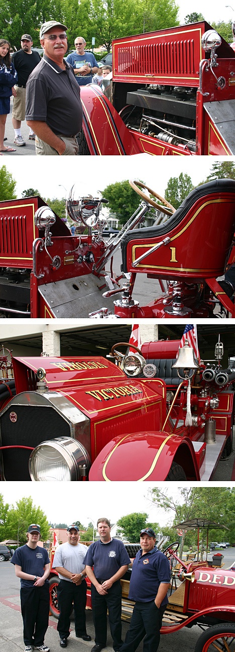 From top: Maurie Sumption of Friday Harbor checks out the Friday Harbor Fire Department's 1923 Cadillac fire truck