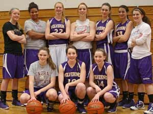 The Wolverines girls varsity basketball team: back row