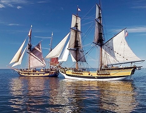 From left the Hawaiian Chieftain and Lady Washington. The ships will visit Garrison Bay July 25-26.