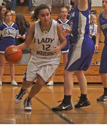 Senior Liz Taylor looks for an open lane in the Wolverines win at home against Mount Vernon Christian earlier this season. Taylor tossed in eight points in Friday Harbor's loss Dec. 27 at Mount Baker.