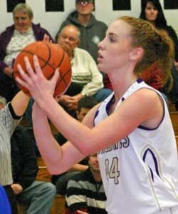 Junior Tabatha Keane lines up a free-throw attempt in Friday Harbor's match up at home Jan. 3 against Mount Vernon Christian. Keane scored 16 points in the Wolverines victory on the road