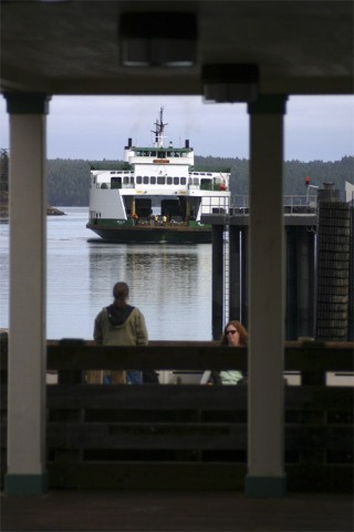 The Sealth arrives at the Friday Harbor ferry terminal during a morning run in 2008. Washington State Ferries hopes to obtain $30 million in federal stimulus money for improvements to the Anacortes ferry terminal and a vessel serving the Anacortes-San Juan Islands run.