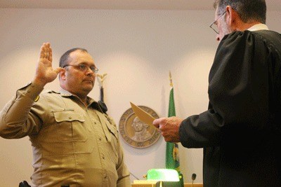 Newly elected San Juan County Sheriff Ron Krebs takes the oath of office