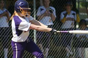 Kaylen Meeker takes a cut at a pitch in  a 2012 Wolverines home game. Friday Harbor tallied 11 base hits in its 12-1 season-opening victory on the road