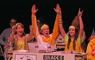Friday Harbor High School's 9th & 10th team celebrate after winning the 19th annual Knowledge Bowl in the final round