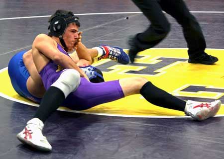 Senior Maverick Blake takes control of his opponent
