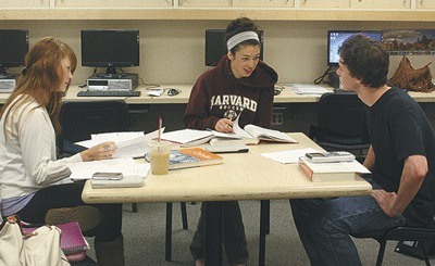 Students study in the career counseling college center at Friday Harbor High School