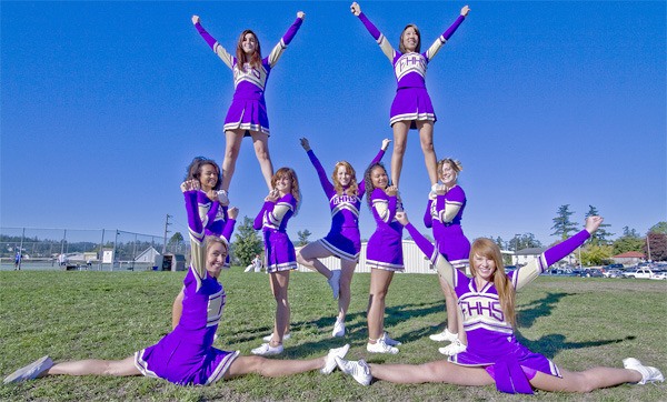 The Friday Harbor High School cheerleading squad. Front from left
