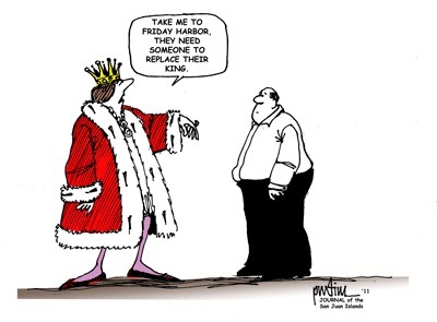 Journal cartoonist Rob Pudim weighs in on the pending resignation of Friday Harbor Administrator King Fitch.