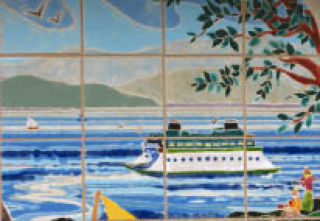 A tile that will be a part of the  centennial mural being developed for the blank wall on Blair Avenue at Spring Street.   Chinmayo and Beth Spadafora