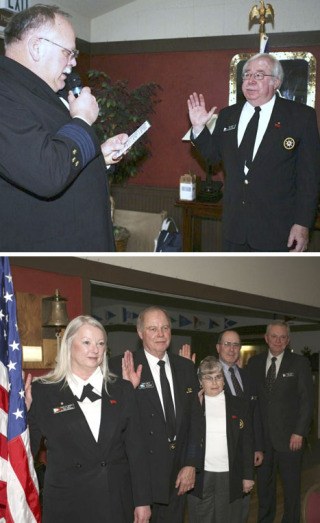 The 2008-09 Friday Harbor Power Squadron Bridge was recently sworn in by District Commander Mark Richey. Above from left