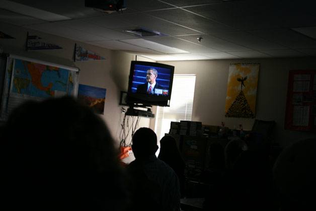 Students in Christopher Wolf's humanities class at Friday Harbor Middle School watch President Barack Obama's inauguration this morning. Classes at Friday Harbor Middle School