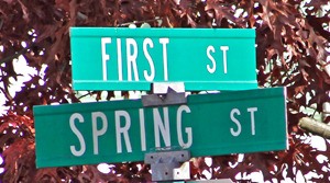 First and Spring; controversy down on the corner.