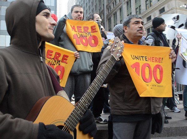 Beau Borrero during the filming of 'Rise Up' with Occupy Wall Street as his back drop.