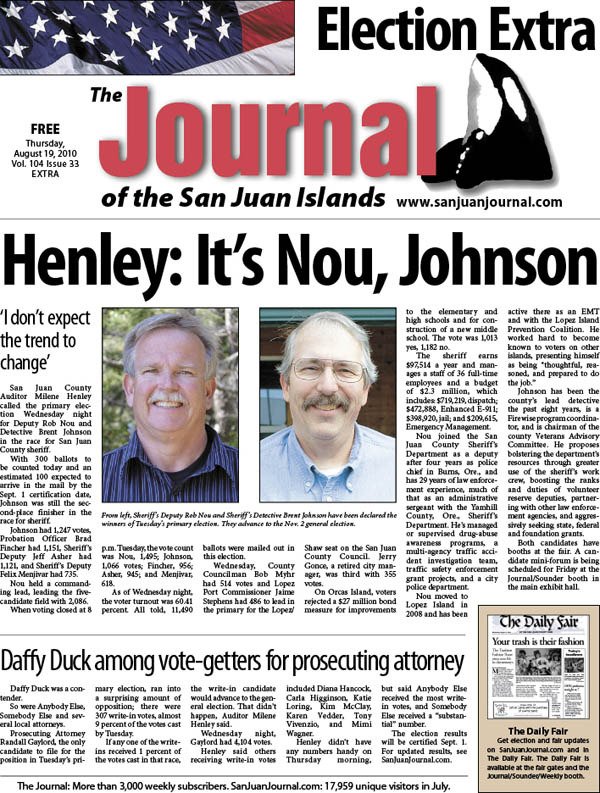 It's official: Sheriff's Deputy Rob Nou and Sheriff's Detective Brent Johnson are the top finishers in the primary and advance to the Nov. 2 general election.