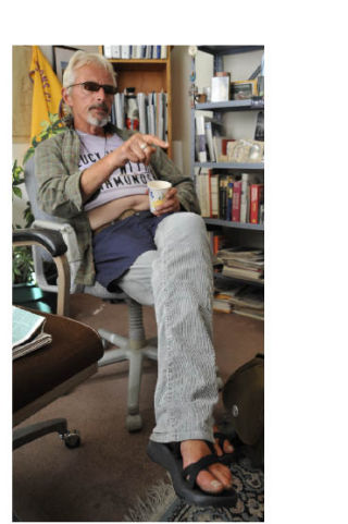 Timothy ‘Cleaver’ Stoddard  gestures as he makes a point  during an interview Thursday at The Journal. He’s a candidate for 40th District state Senate.