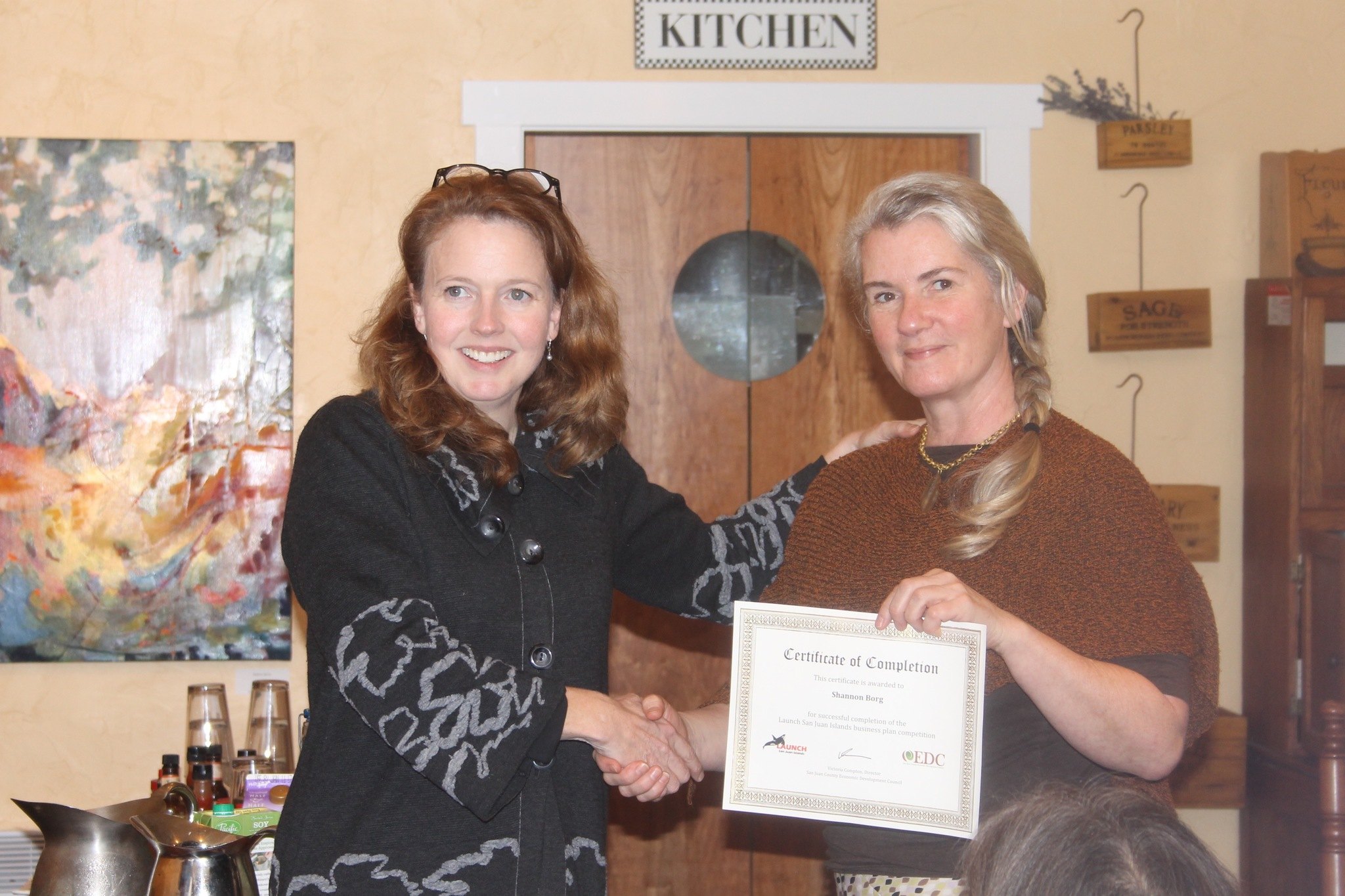 Shannon Borg of San Juan Island receives third place in the 2016 Launch San Juan Islands business competition and $500 for her agriculture writing and marketing company called Oysterous & Vine.