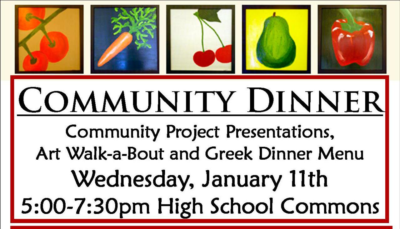 Enjoy student art and a community Greek dinner