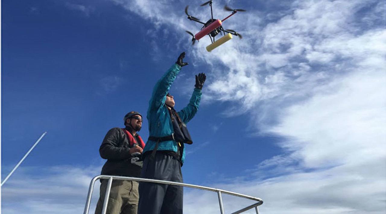 Contributed photo/NOAA                                Biologists with NOAA’s Southwest Fisheries Science Center use their drone, called the hexacopter, to capture images of killer whales in the Salish Sea to assess their health.