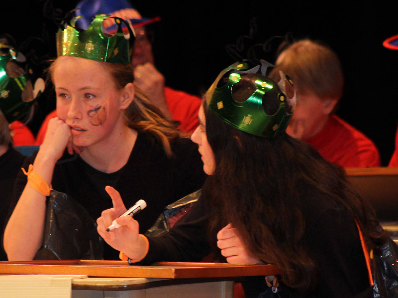 Staff photo/Hayley Day                                Two members of the eighth-grade team think of an answer.