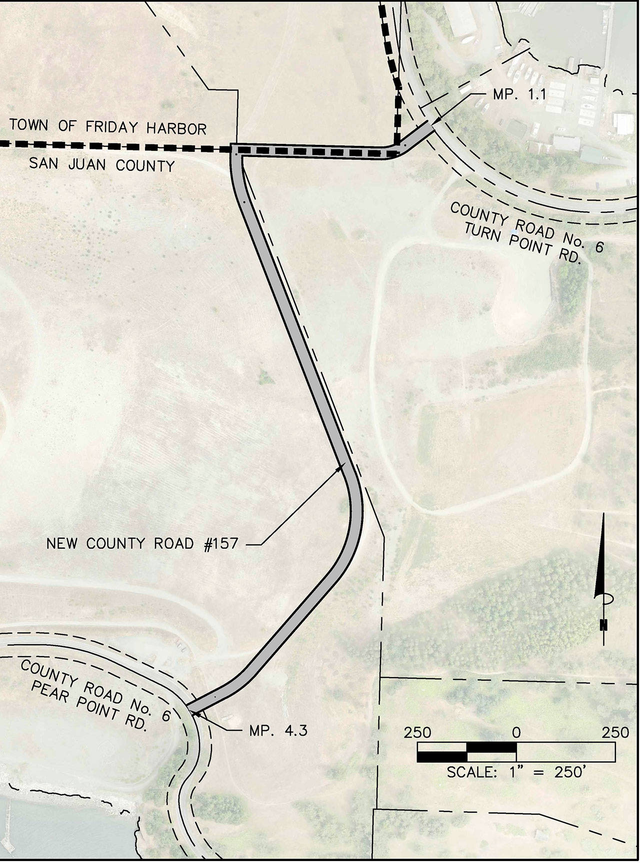 Contributed image/San Juan County                                The new road will run from Pear Point Road, across the gravel pit, to Turn Point Road.