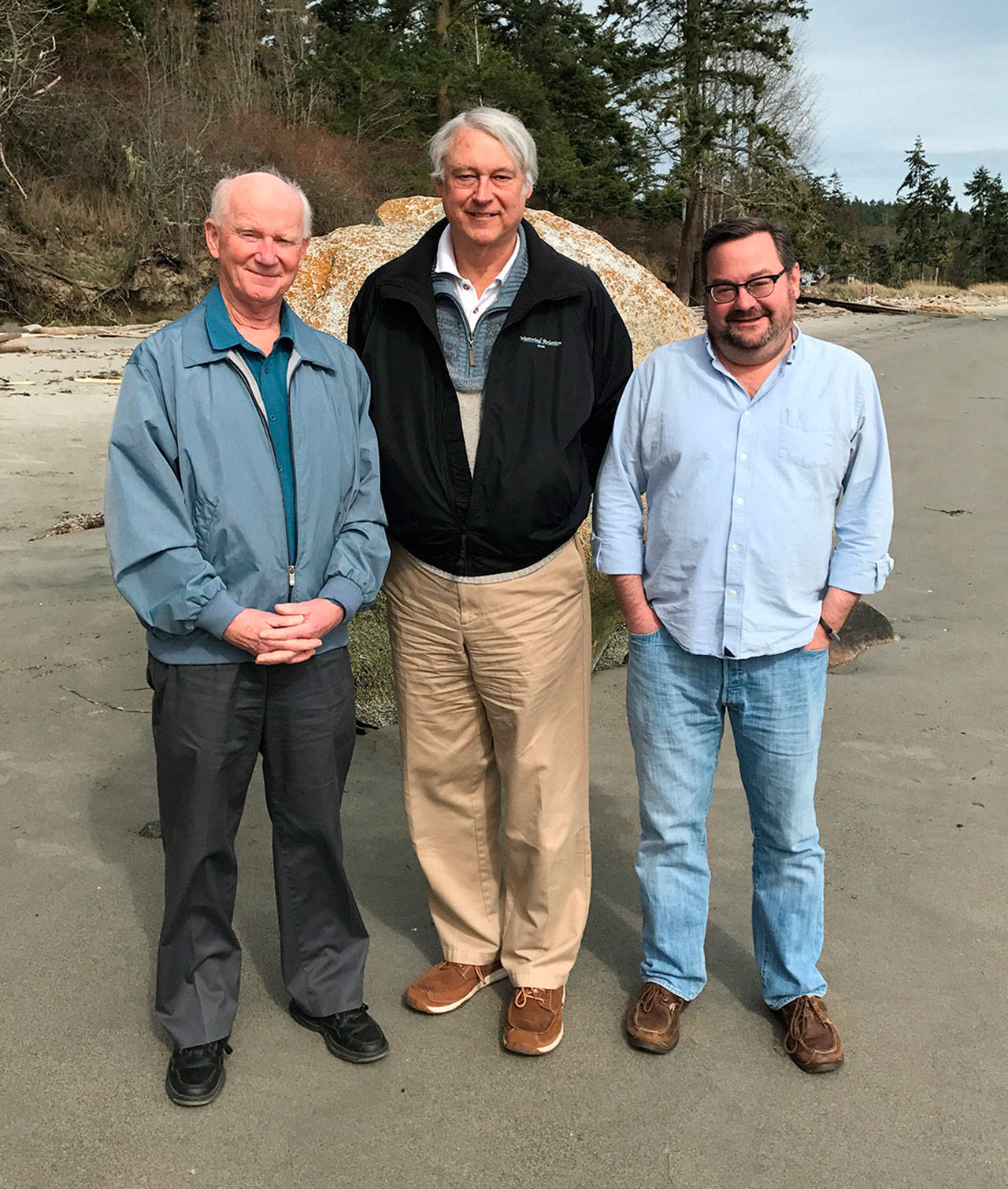 Contributed photo/OPALCO                                2017 OPALCO Board Candidates Bill Severson, Vince Dauciunas and Mark Madsen on Shaw Island.