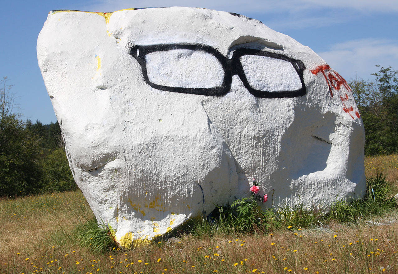 Staff photo/Hayley Day                                A rock off Beaverton Valley Road on San Juan Island was painted by Cask and Schooner staff to honor Jonathon Tapia-Rojas.