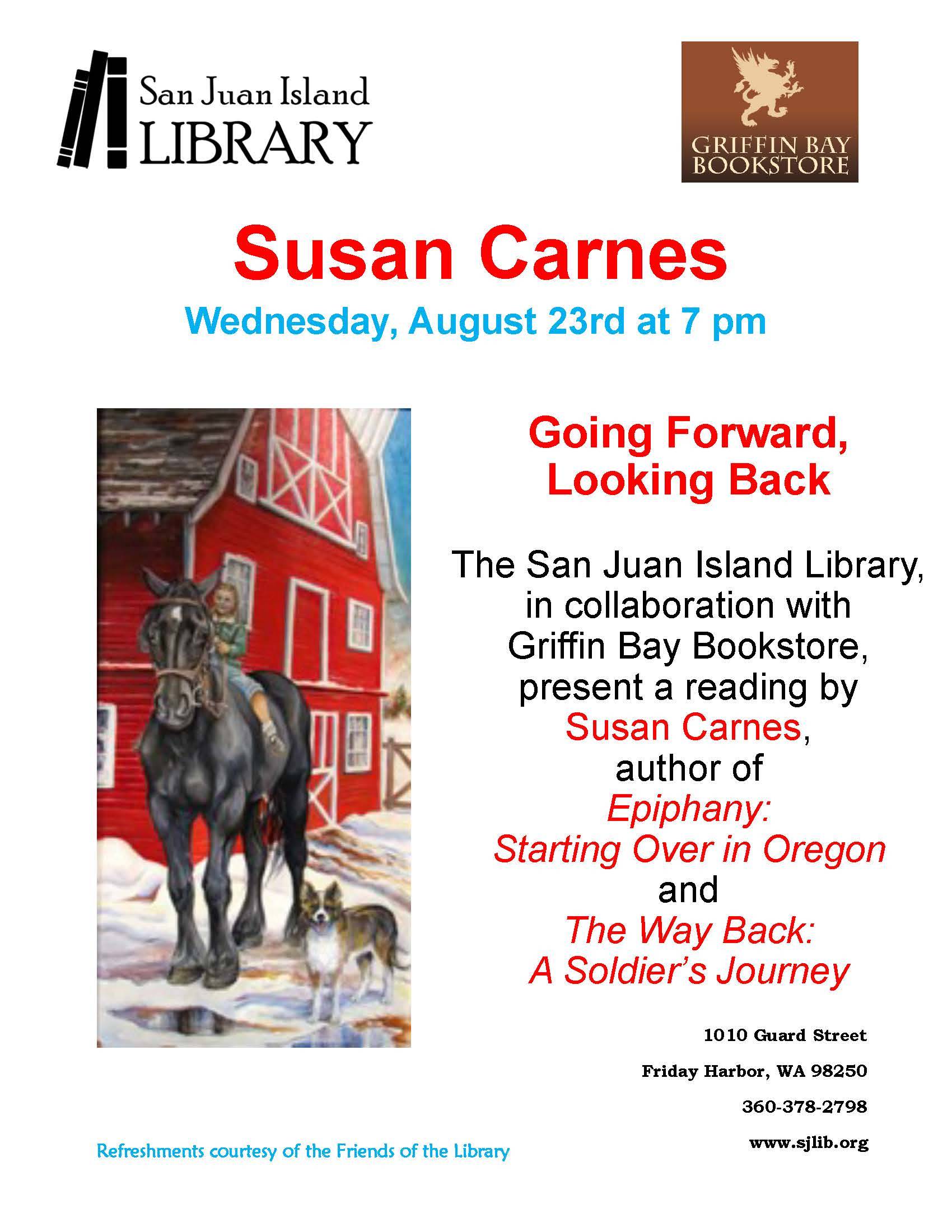 Susan Carnes reads excerpts from her two novels at San Juan Island Library