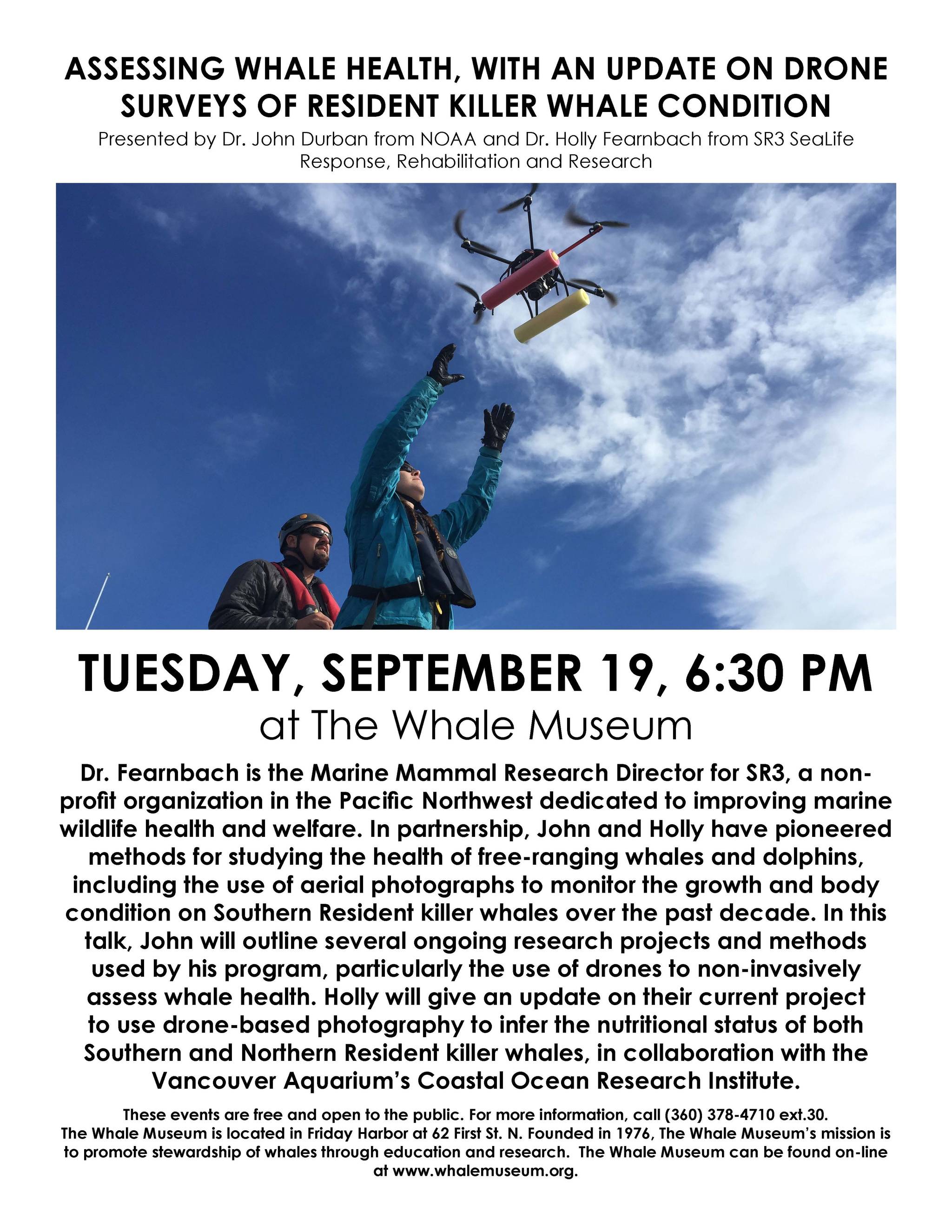 Lecture on drone surveys on orcas at The Whale Musuem