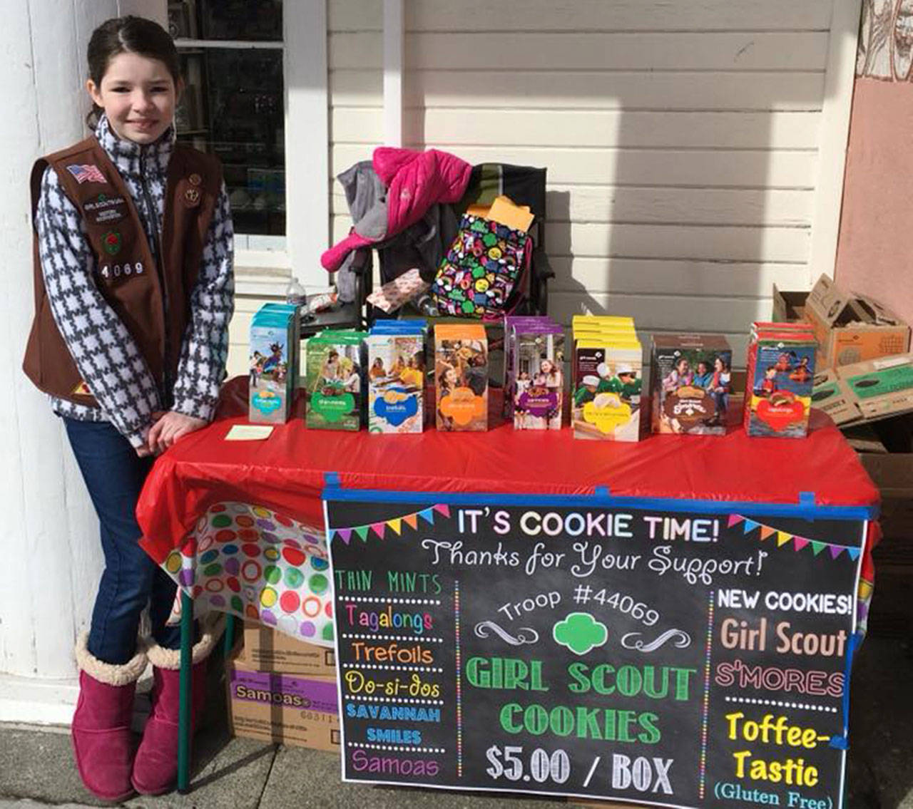 Contributed photo/Jill Carroll                                Brooklyn Carroll sells Girl Scout cookies.