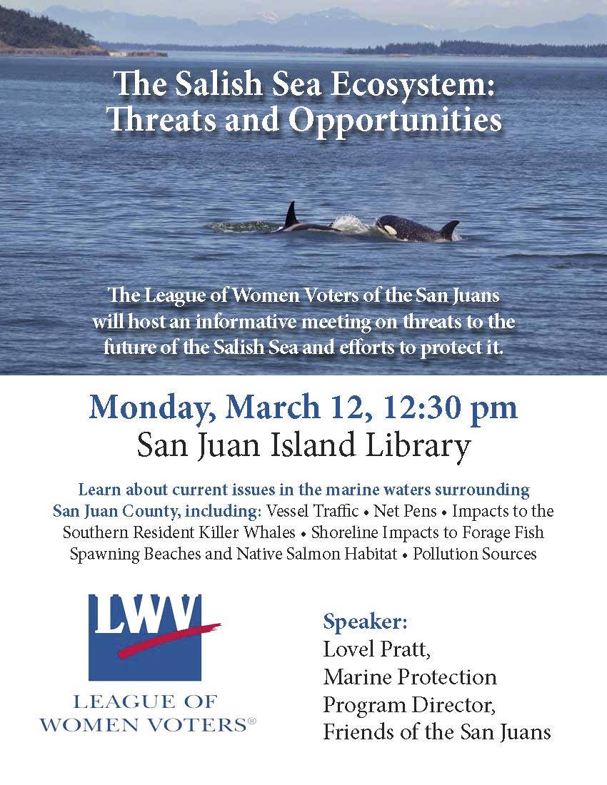 League of Women Voters presents meeting on Salish Sea ecosystem