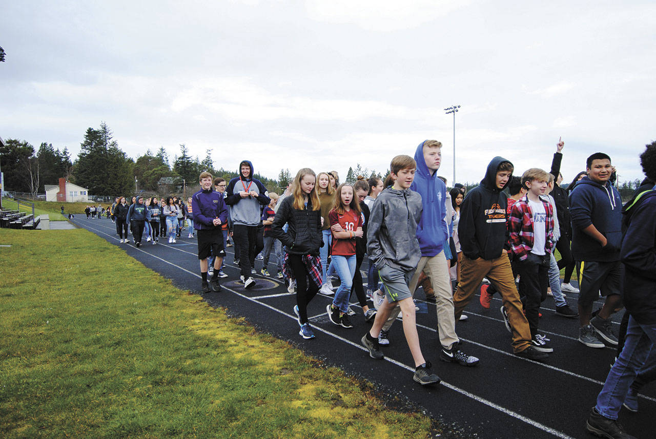 Staff photo/ Tate Thomson                                Students walk out in honor of Parkland victims.