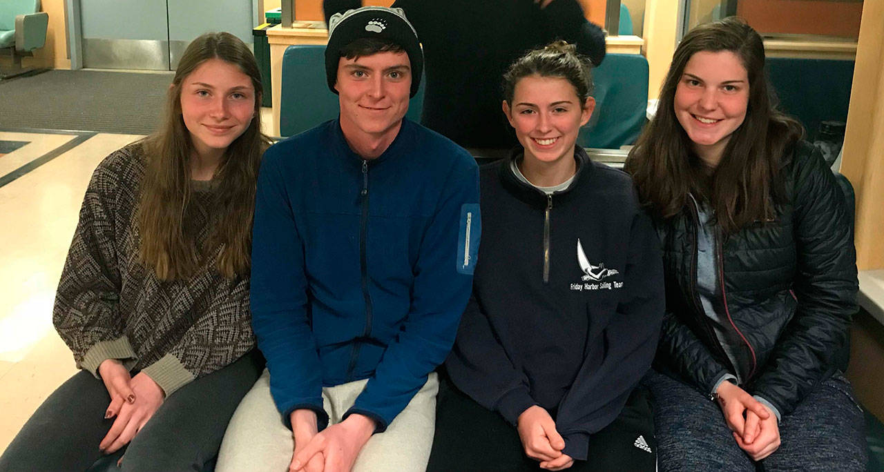 Contributed photo/Friday Harbor Sailing team                                From left to right: Zoe Calverley, Per Black, Leah Black and Addi Kesler.