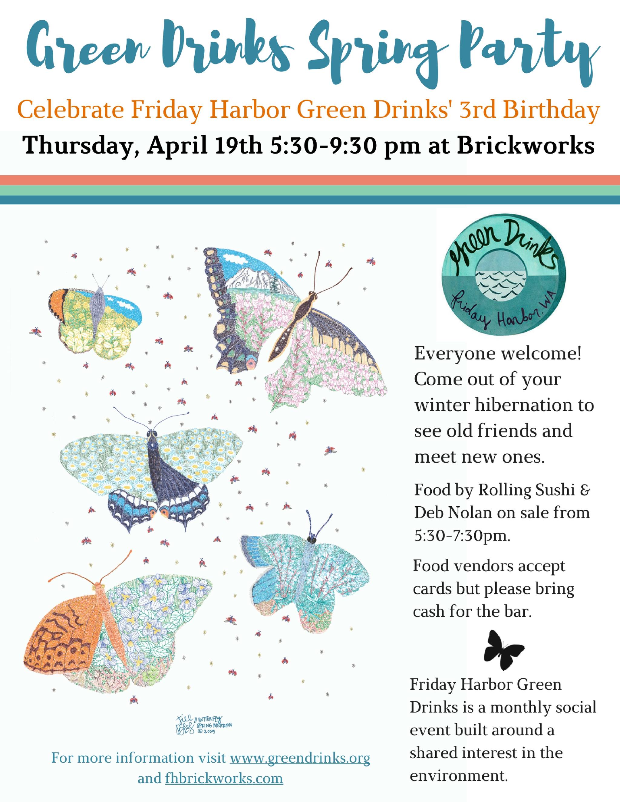 Green Drinks celebrates third birthday with sushi, wine, beer