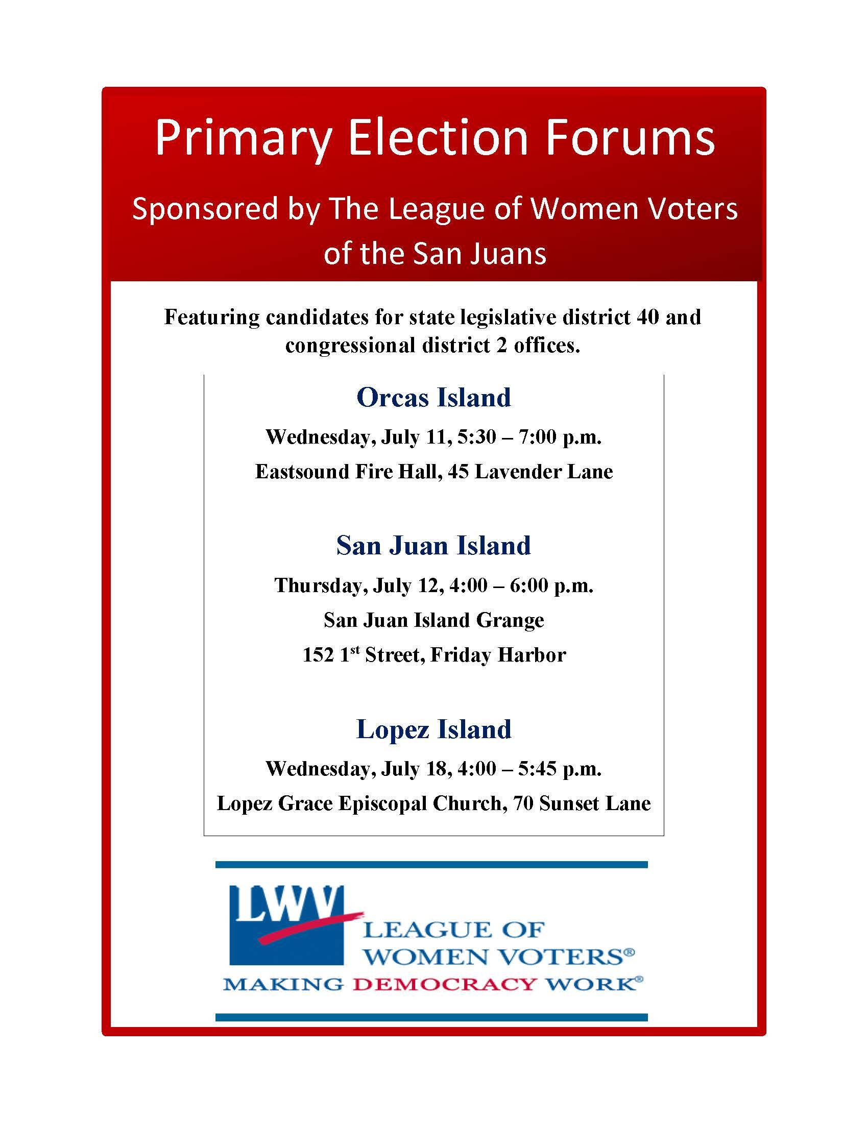 League of Women Voters to hold forums for state, national primary candidates